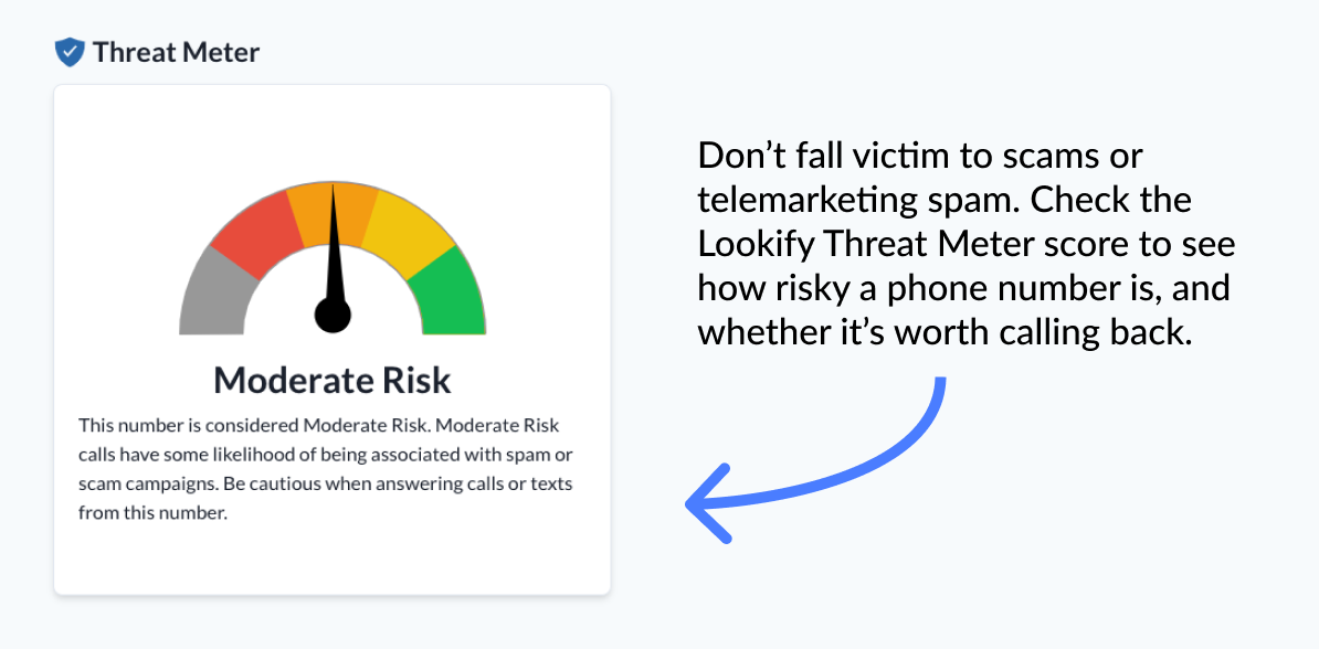 The Threat Score meter allows you to check a phone number to see if it's associated with spam or scam calls