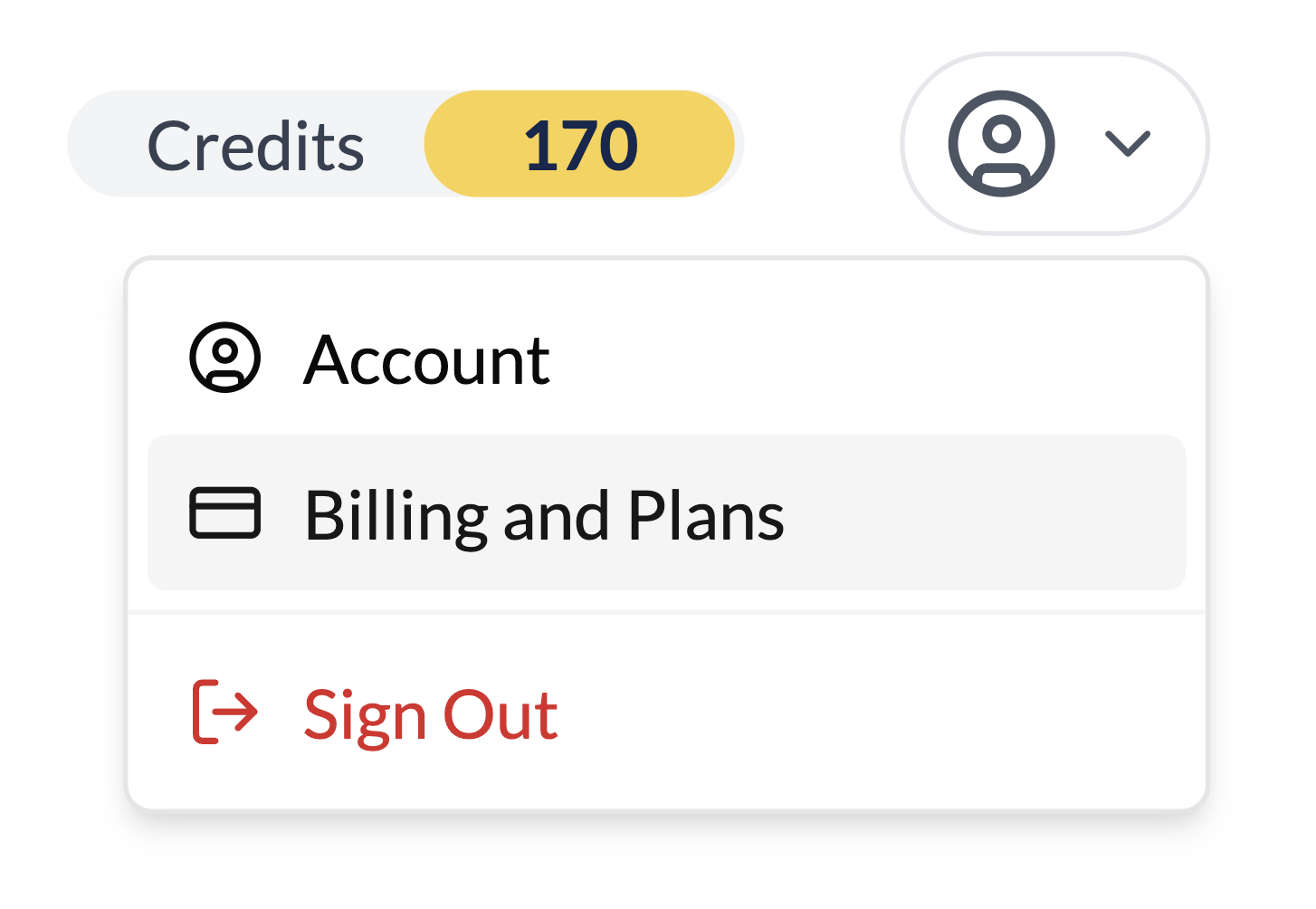 Account dropdown menu showing options to access plans and account settings